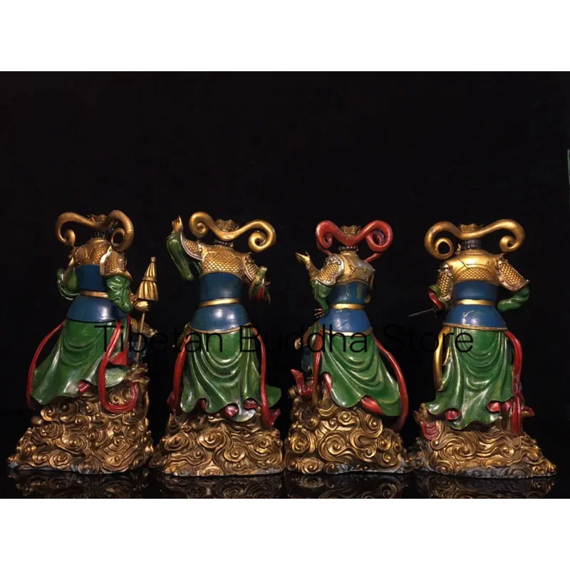 24.5cm Tibetan brass gold-plated painted four major station Buddha statue king ornaments