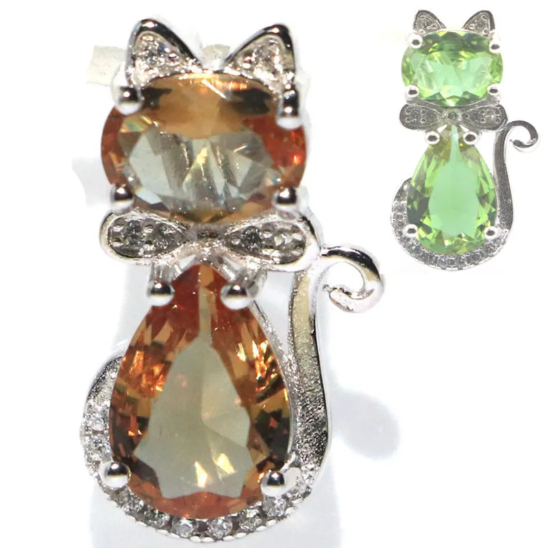 

Buy 3 Get 1 Free 20x10mm 2.4g Real 925 Solid Sterling Silver Pendant Cat Shape Zultanite Color Changing Alexandrite Topaz CZ