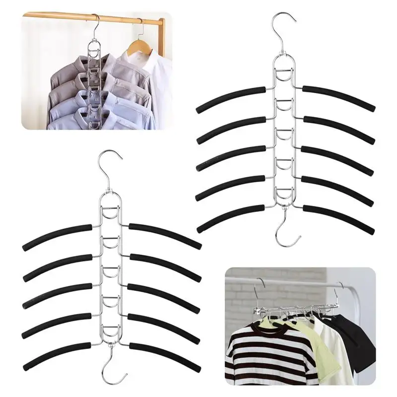 2Pcs Space Saving Clothes Hangers Multi-Layer Metal Clothes Hangers Foam Clothes Racks Detachable Closet Organizers For Suits