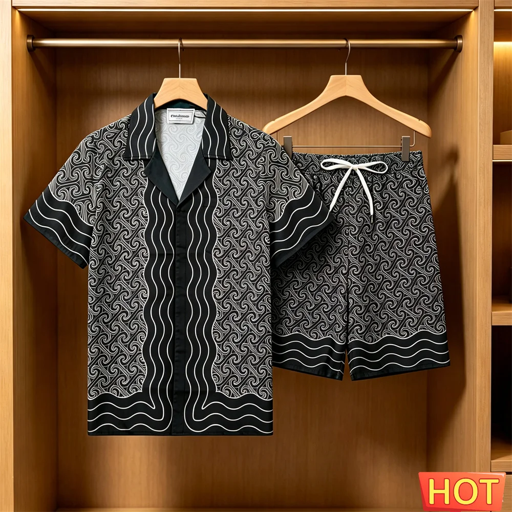 Summer Men's Shirt Sets Casual Vacation Short Sleeve Tees +Shorts 2 Piece Outfit Fashion Loose Shirts Suit High Quality Clothing