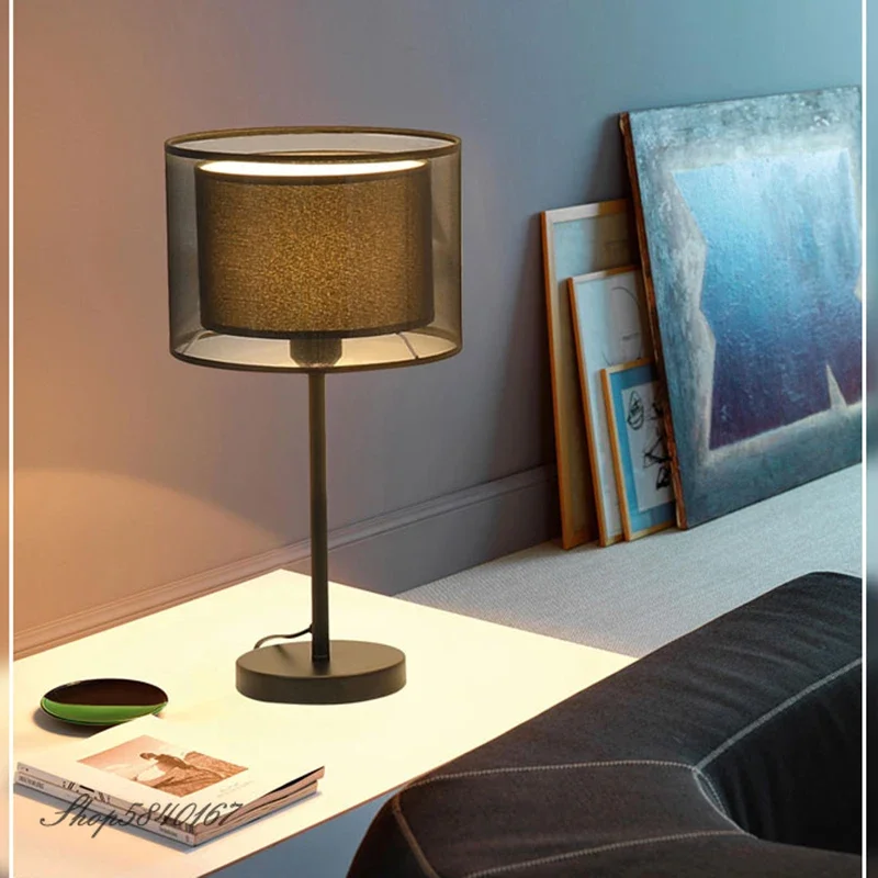 Nordic Floor Standing Lamps for Bedroom Lights Modern Floor Lamp Double-layer Fabric Lampshade Home Deco Tall Lamp Floor E27 LED