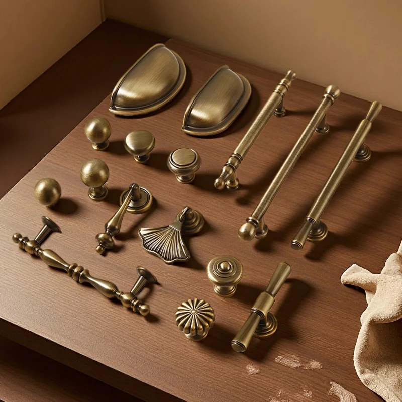 French-bronze solid handle vintage wardrobe/cabinet door handles small single-hole drawer pull medieval-style furniture hardware
