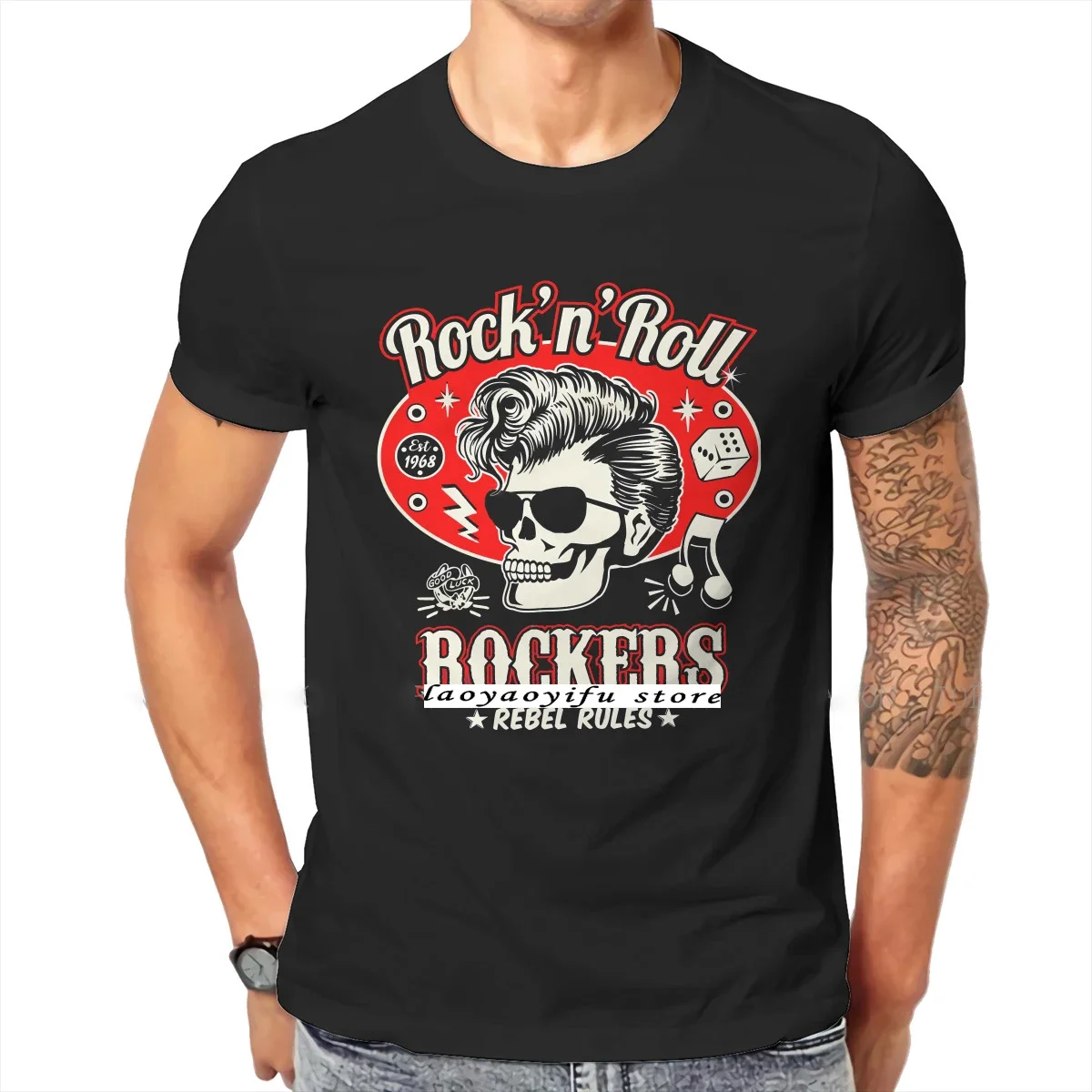 Gothic Rockabilly Rock and Roll Creative TShirt Cool Men Skull Dice Rockers Graphic Tshirts Male Fashion Hip-hop Tops XS-4XL