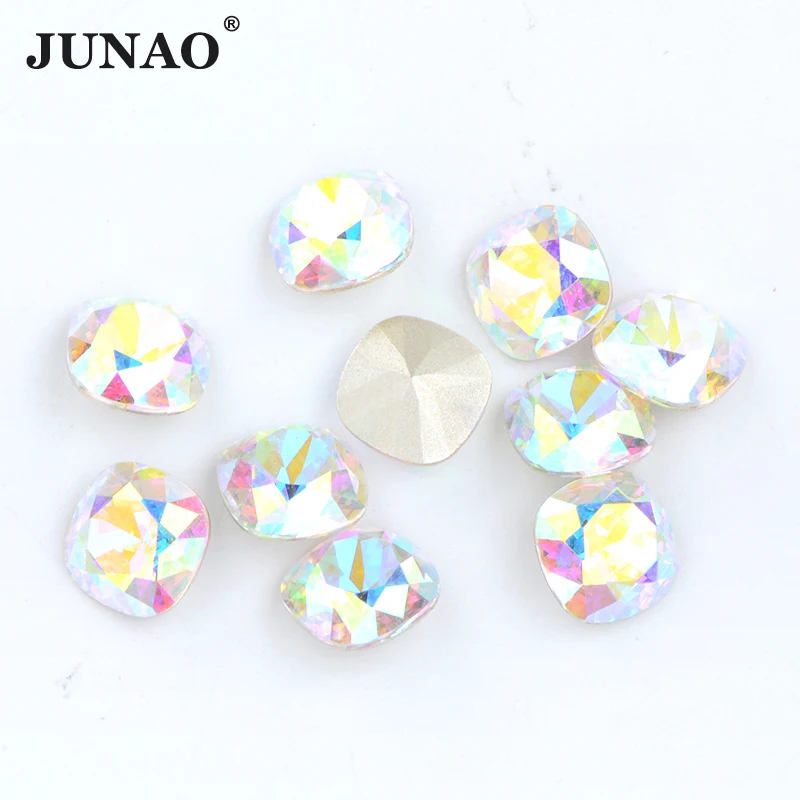 

JUNAO 8 10 12mm Violet Red Point Back Glass Rhinestone Applique Square Shaped Crystal Loose Beads For DIY Jewelry Crafts