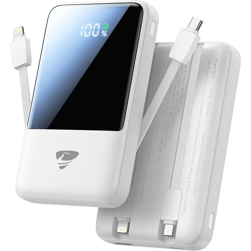 

10000mAh 22.5W Fast Charging Portable Power Bank with Built-in Cable for iPhone 11-16, Samsung S24-S23, and Android Devices