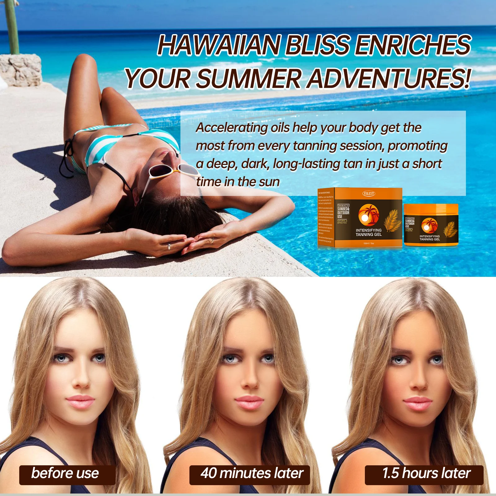 Sunbed & Outdoor Tanning Accelerator Gel 150ml - Natural Formula for Deep Brown Tan, Easy-to-Clean Bronzer for Fast Results.