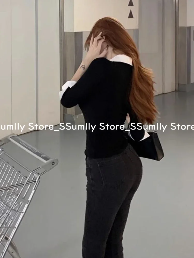 Korean Chic Design Fake Two Pieces Long Sleeves Shirt Women Spring 2025 New Elegant All Match Slim Fit Base Tops Office Clothes