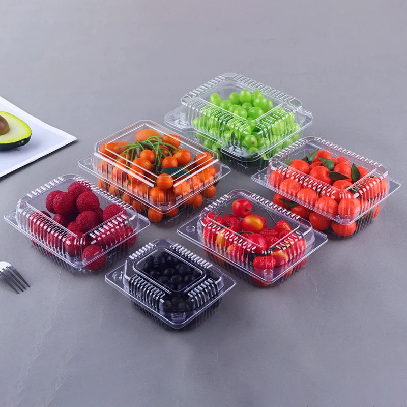 

100 шт. одноразовые пластиковые коробки, коробки для упаковки фруктов, тортов, пищевых продуктов, прозрачные коробки для упаковки на вынос, утолщенные контейнеры с крышкой