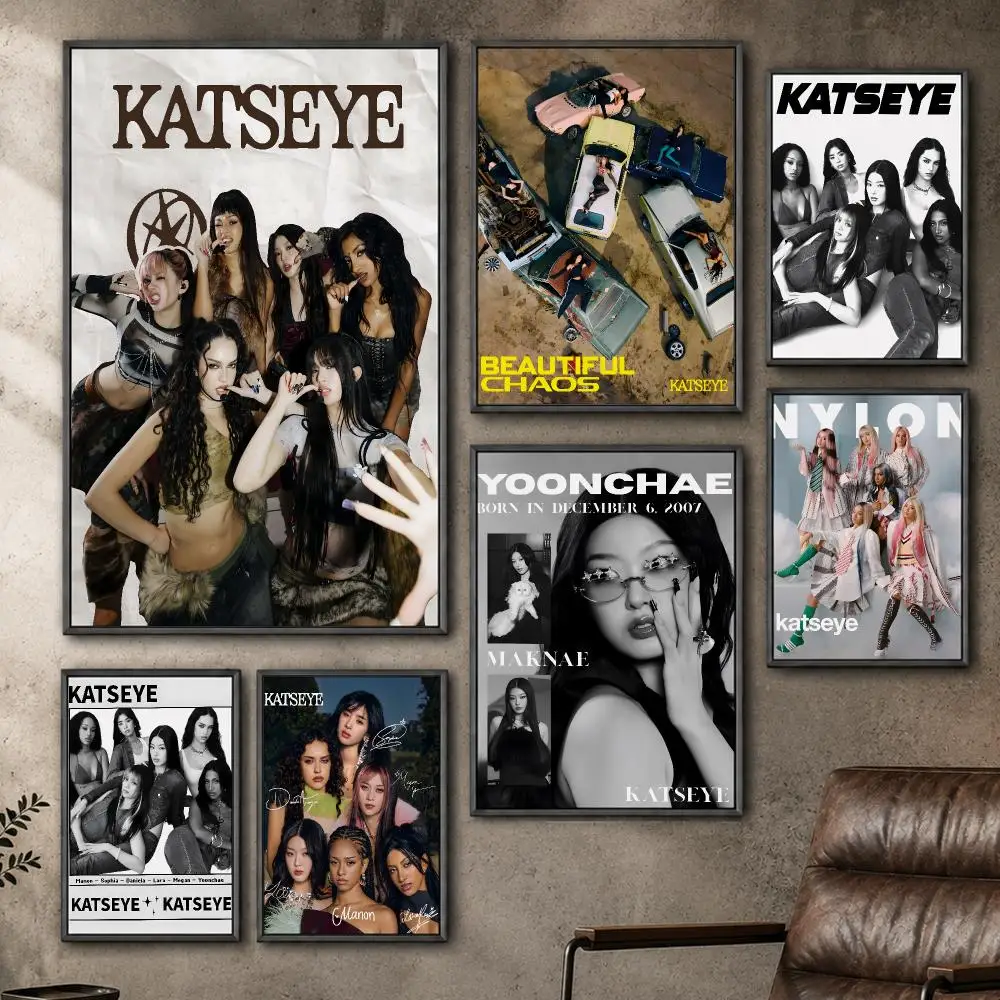 Music KATSEYE Global Girl Group Pop Poster  PP Self Adhesive Home Garage Dorm Bar Wall Decor Aesthetic Retro Gift