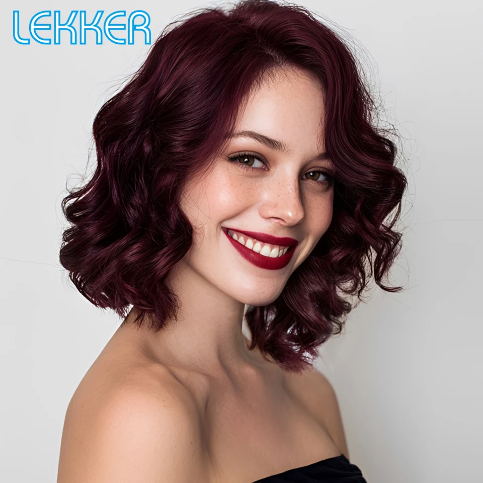 

Lekker Red 16" Long Body Wave 100% Human Hair Wigs Side Part Lace Front For Women Brazilian Remy Hair Glueless Colored Wavy Wigs