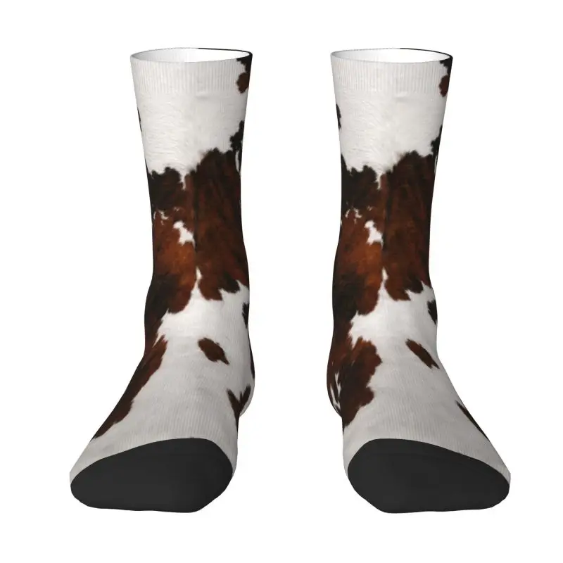 

Faux Fur Modern Cowhide Texture Mens Crew Socks Unisex Funny 3D Printed Animal Hide Pattern Skin Leather Dress Socks