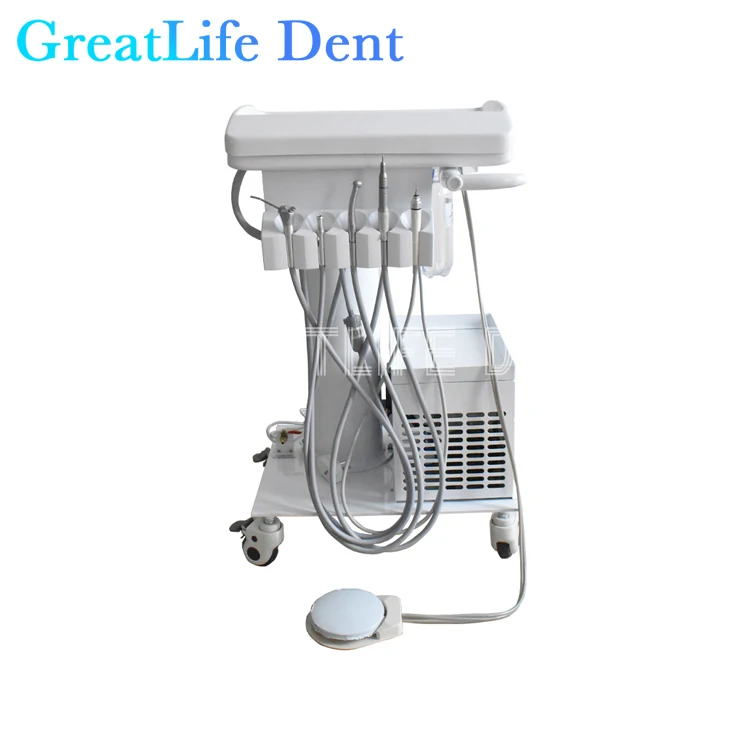 GreatLife Dent Dental laboratory equipment Mobile Portable Dental Turbine Unit 2/4Hole+Silent Oil Free Air Compressor+Handpiece