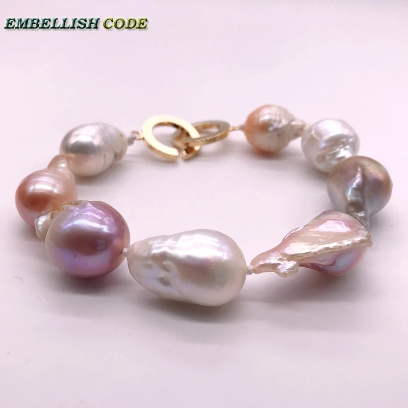 Amazing Mixed Color Large Size Tissue Nucleated Flame Ball Shape Baroque Pearl Statement Bracelet 100% Natural Some Defect