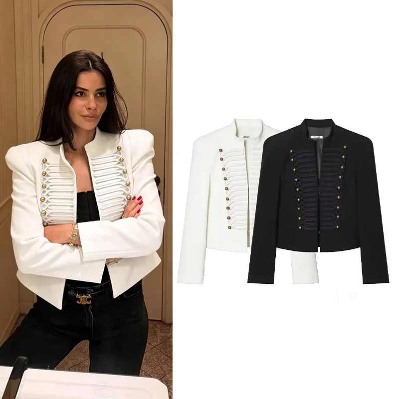 

Women's Fitted Blazer New 2026 Spring Simple O Neck Long Sleeve Shoulder Pads Solid Women Coat Female Chic Tops