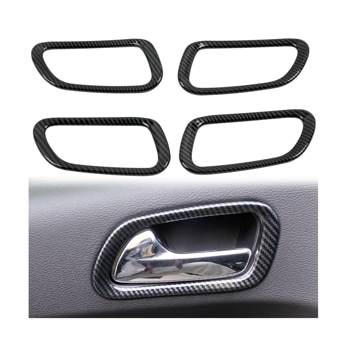 4Pcs Carbon Fiber Inner Door Handle Bowl Panel Cover Trim for Dodge Durango 2014-2020 Interior Mouldings