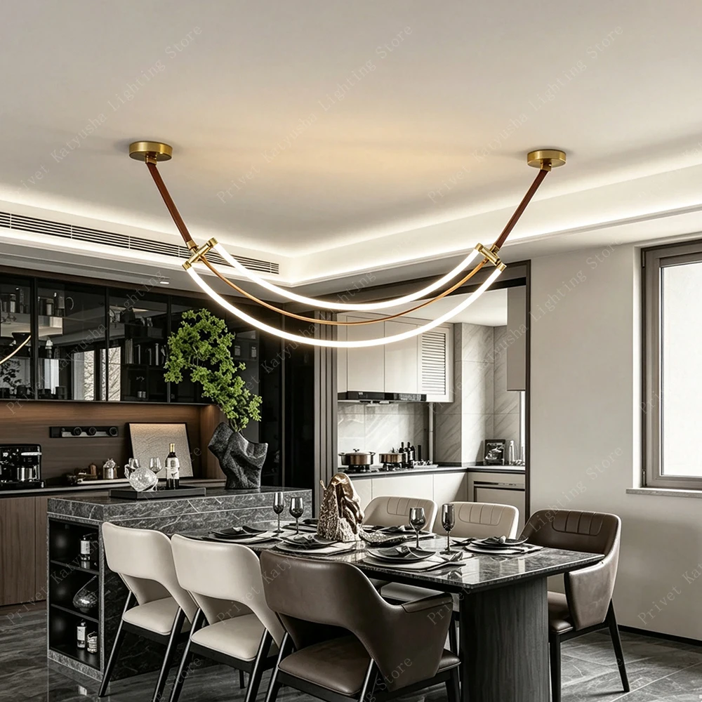 U-shaped Modern Leather Strip Ceiling Chandelier, Upgrade Your Dining Room Creative Light Fixture Suspension Luminaire