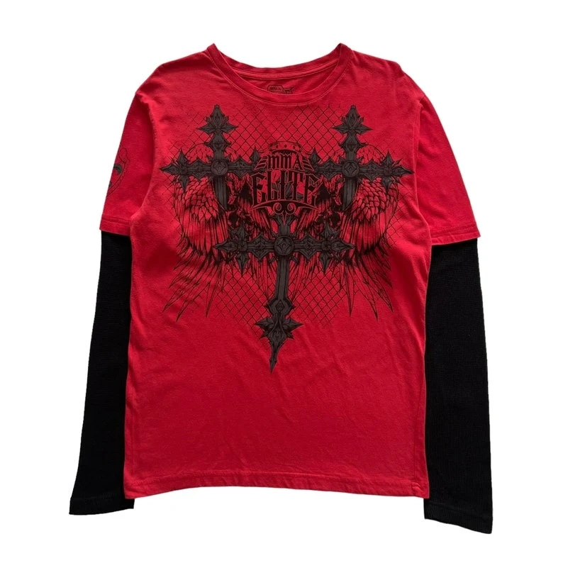 

MMA Elite Cross Wing Double Layer Grunge Cyber Y2K Style Long Sleeve