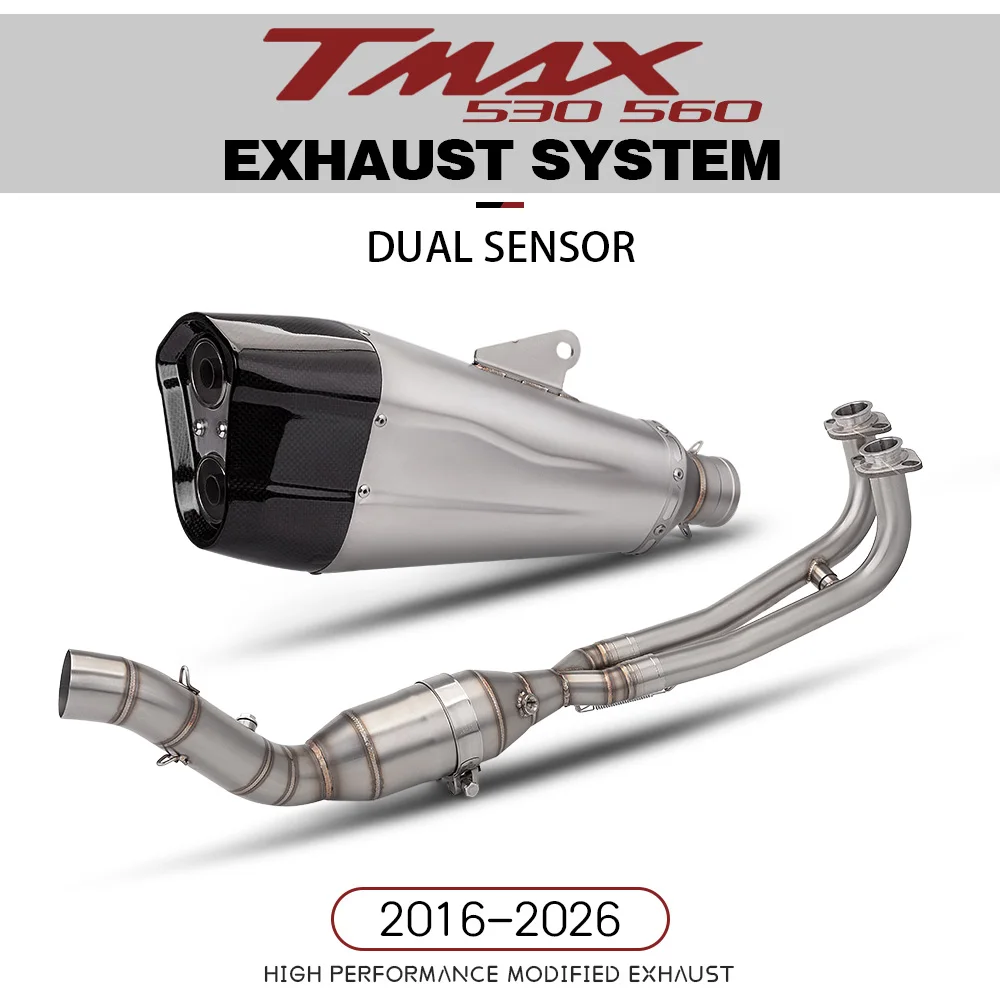 

For TMAX TMAX530 TMAX560 2017-2026 Motorcycle Full Exhaust System Modify Escape Manifold Muffler Scooter Part