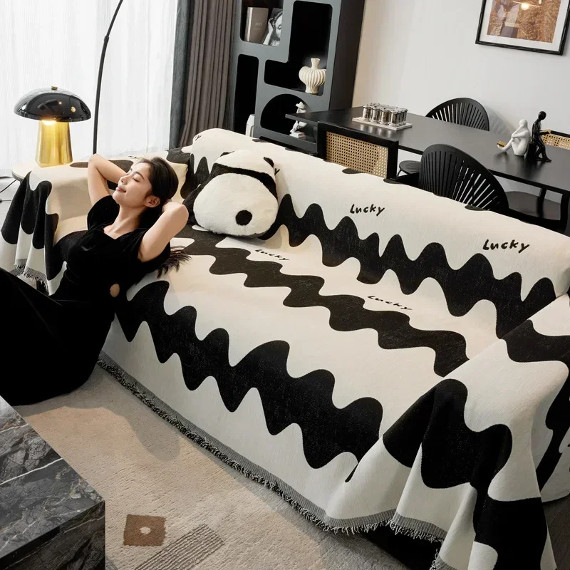 1/2/3Seater Printed Chenille Sofa Throw Blanket Double-sided Tassel Edge Sofa Towel Camping Outdoor Blanket Table Cover for Home