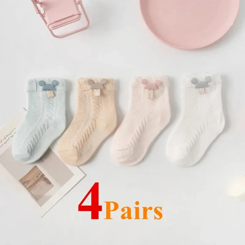 4Pairs/Lot Summer Baby Mesh Thin Socks Cartoon Soft Cotton Newborn Sock Princess Infant Toddler Girls Cute Breathable Socks