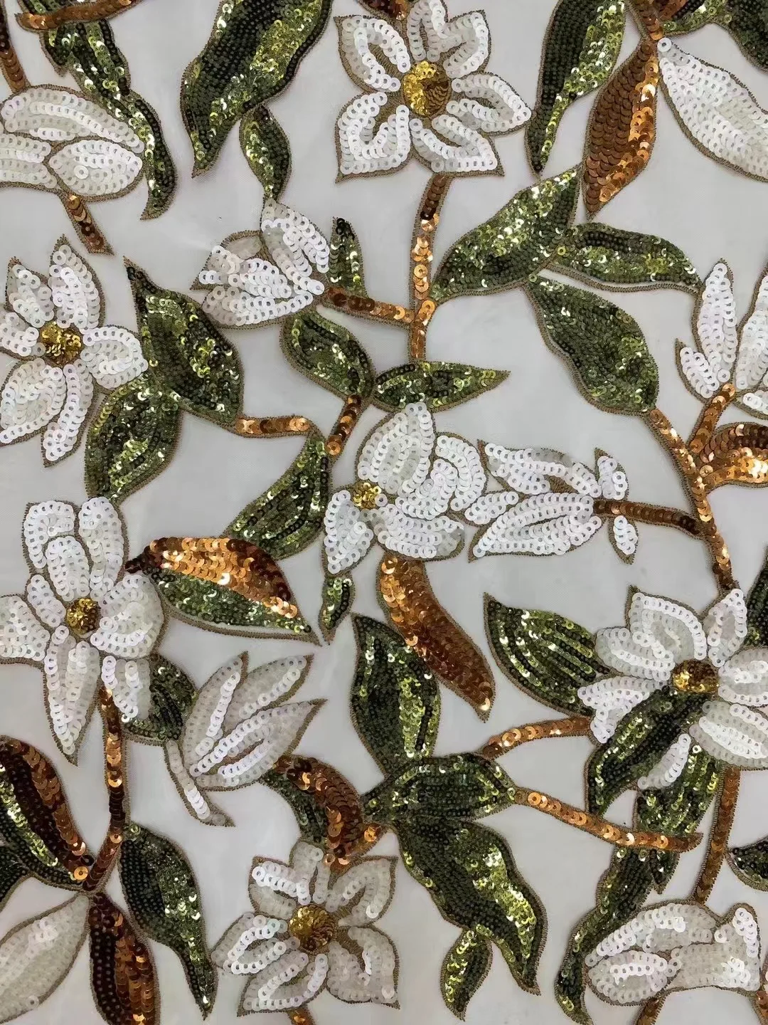 قماش دانتيل شبكي مع تطريز يدوي بالترتر 5 ياردات لفساتين الزفاف والحفلات المسائية