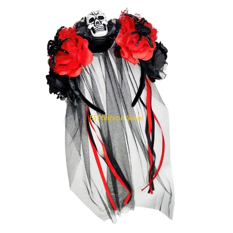 Y5GC الإبداعية هالوين هيرباند الدعائم مع العنكبوت الشبح زهرة الديكور للبالغين الأطفال زي الحدث #4