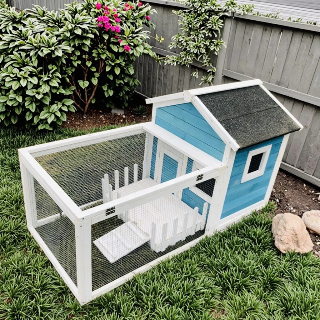 ep- SDR025 Eco-Friendly Outdoor Wooden Rabbit Breeding Hutch Blue Small Pet House Rabbit Cage 25 lb Capacity Includes Ramp&