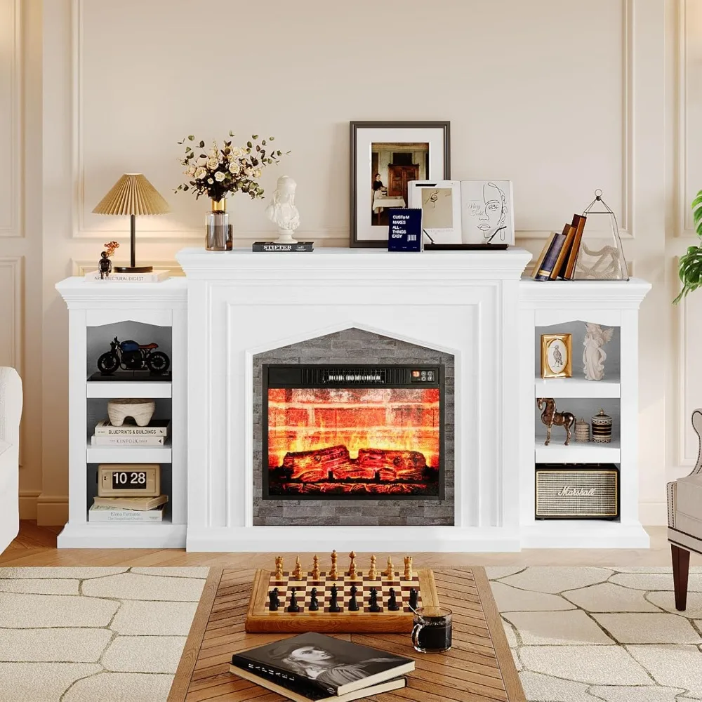 

80-inch Electric Fireplace with Fireplace Mantle, Farmhouse-style Entertainment Center with Storage Cabinets