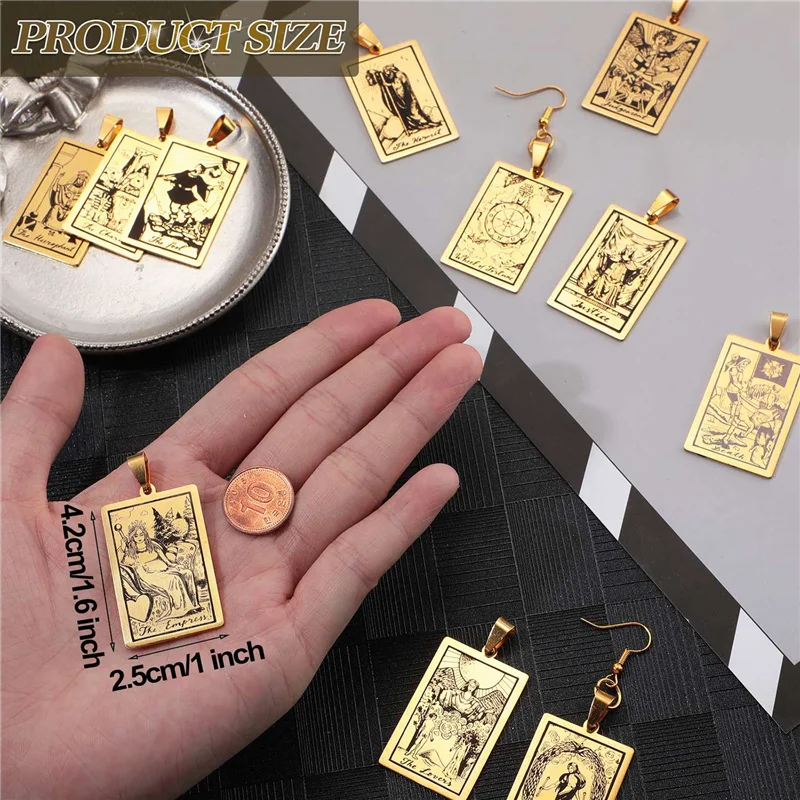 44 PCS Stainless Steel Tarot Card Necklace Pendant Tarot Jewelry Charms Dainty Sun and Moon Charm