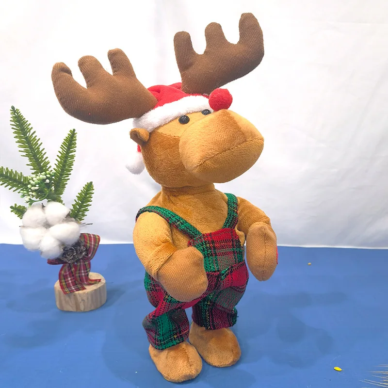 

Animated Musical‌ Santa Reindeer Christmas Decor Set Dancing Singing Figurines Festive Melodies Window Display Centerpiece