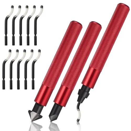 Red HSS Steel Deburring Tool Kit With 360 Rotating For Metal Wood Plastic Pipe For Edge Chamfering Hand File