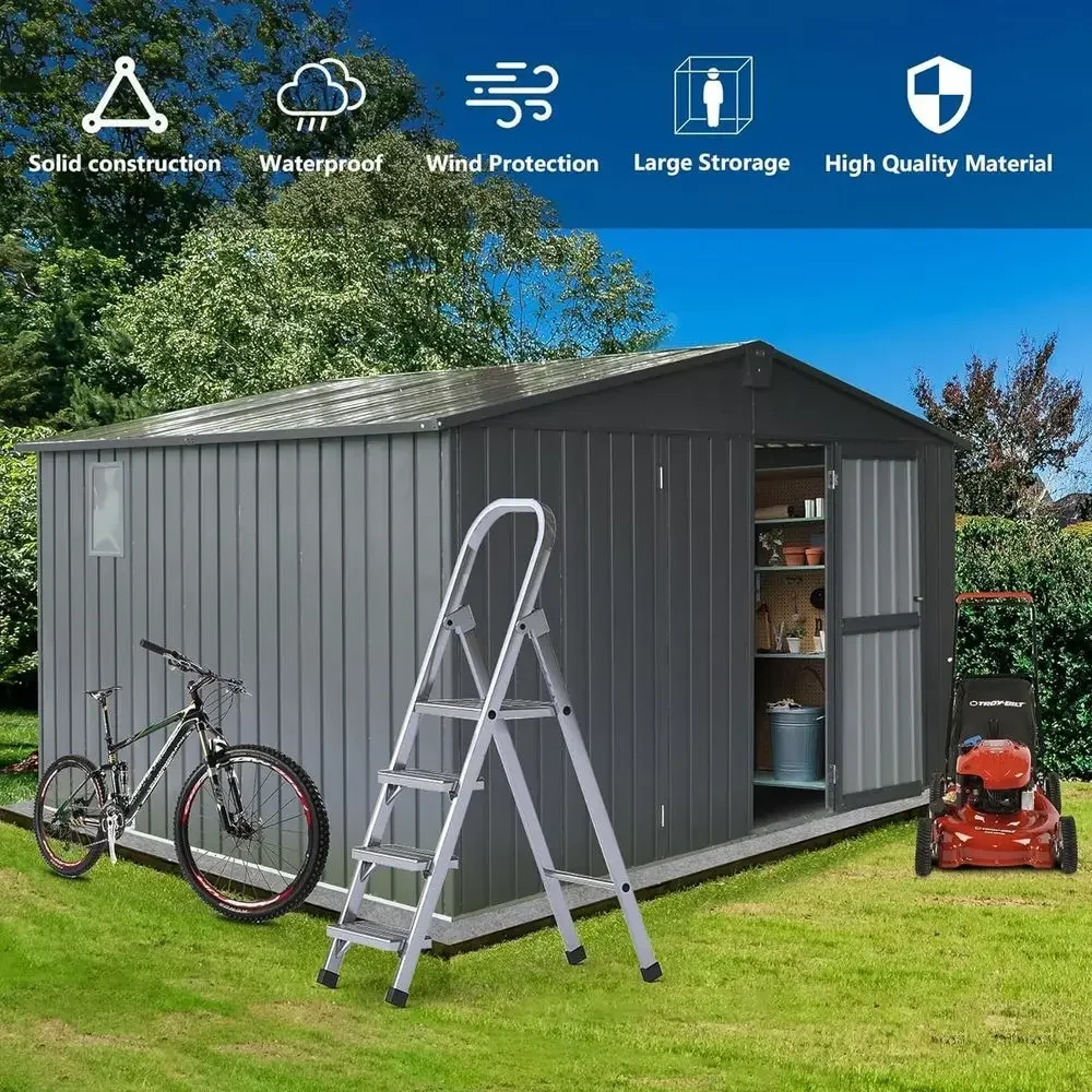 11'x9' Metal Outdoor Storage Shed with Lockable Door and Air Vents for Patio, Garden, Backyard