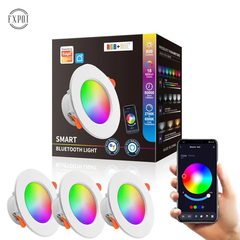 3pcs Tuya Bluetooth Smart Downlight Full Color Dimming 3 Inch Tuya Bluetooth Control Tuya Downlight 10W 85-265v
