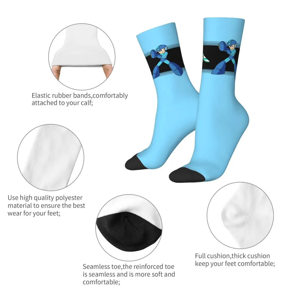 Megaman Videospiel Mega Man Socken Harajuku Superweiche Strümpfe Ganzjahres-Langsocken Zubehör für Unisex-Weihnachtsgeschenke