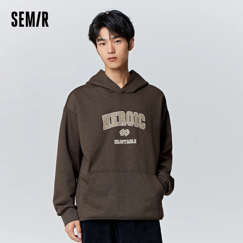 

Semir Sweatshirt Men Winter Trendy Letter Printed Loose Pullover Plus Velvet Warm Casual Sweatshirt