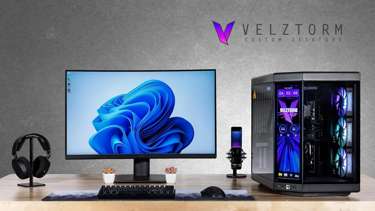 Velztorm LCD Black Praetix Custom Built Y70 Touch Gaming Desktop PC (GeForce RTX 5090 32GB 4090, Liquid Cooled Intel