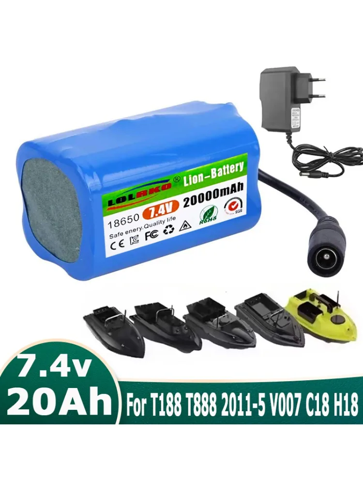 7,4V 20000mAh Akku mit USB-Ladegerät für T188 T888 2011-5 V007 C18 H18 Ferngesteuertes RC Angelköderboot Ersatzakku-Teile
