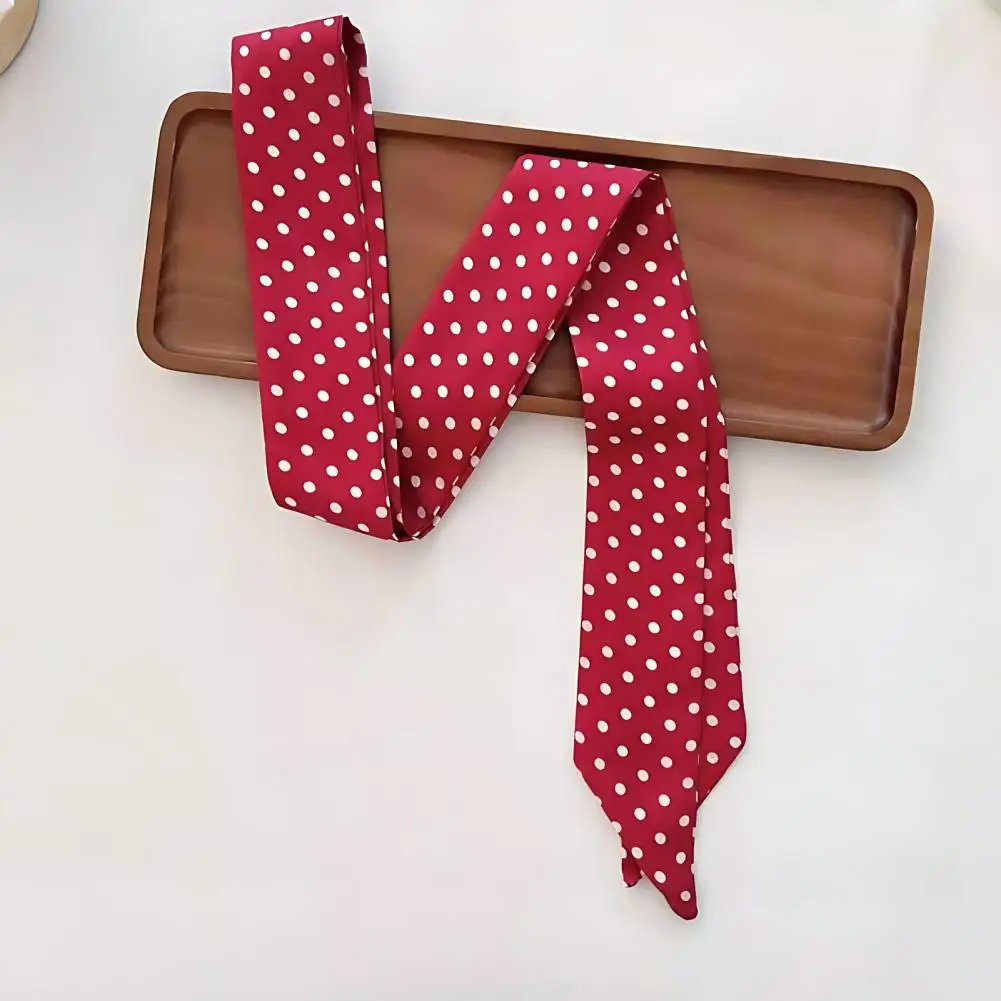 Comfortable Neck Accessory Vintage Style Silk Scarf with Dot Print Lightweight Soft Fabric Neck Accessory Slim Striped