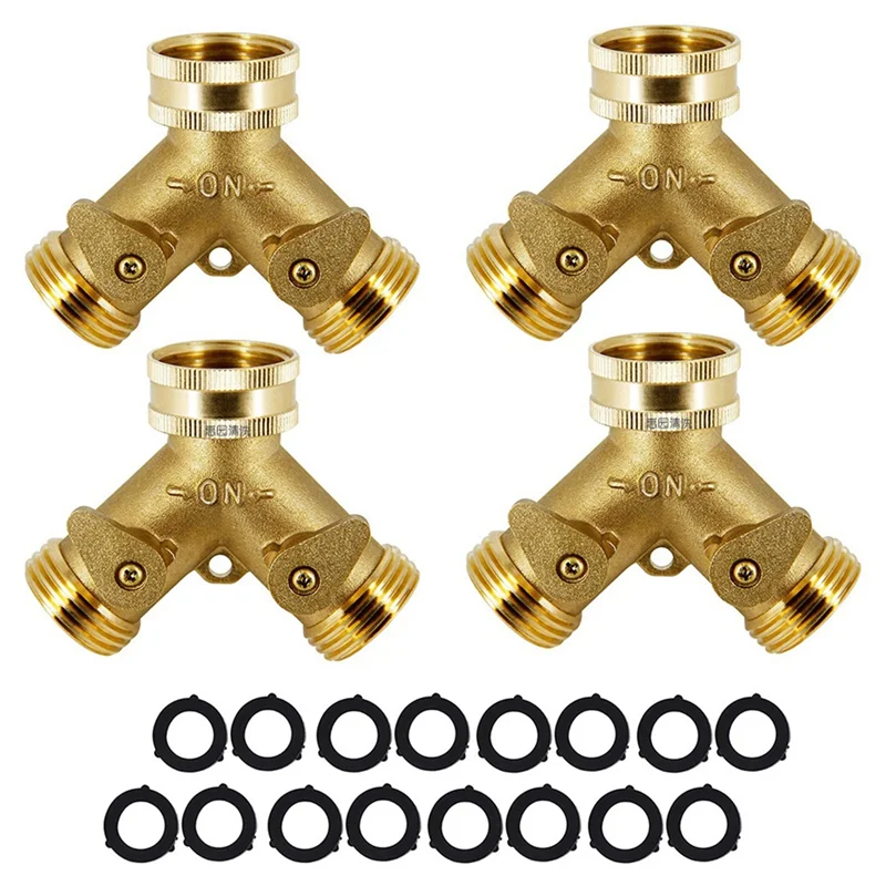 ABDJ-4 Pcs Water Pipe Adapter 3 Way Connector Heavy Duty Brass Garden Faucet Splitter For Outdoor Faucet Hose Y Splitter