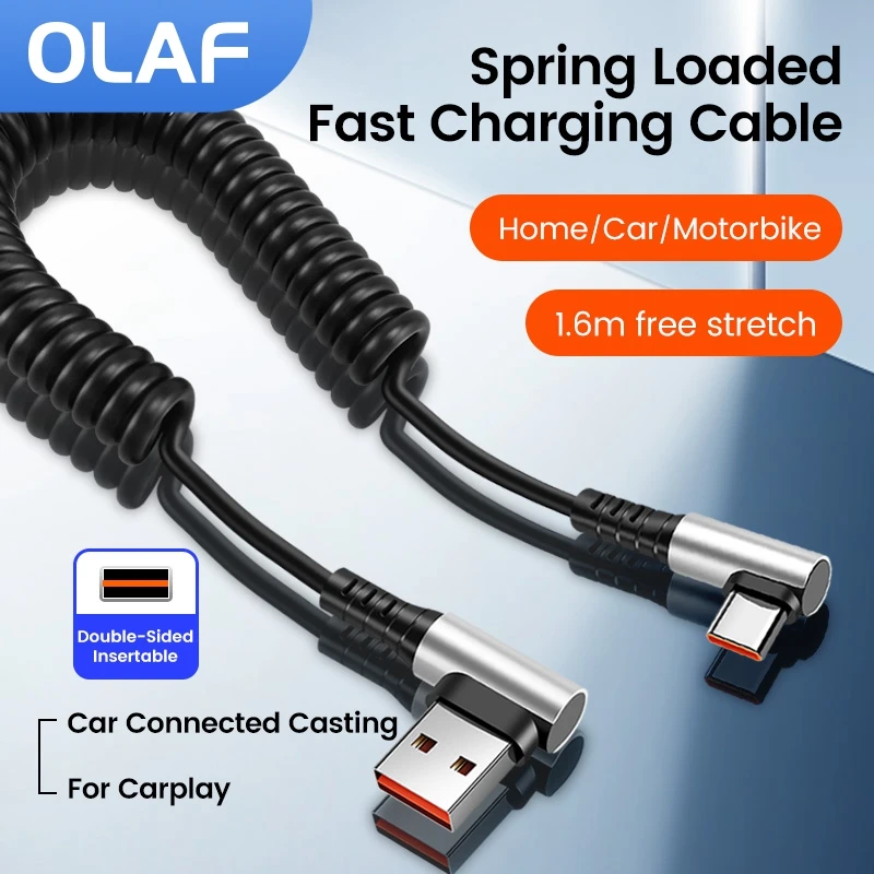 OLAF 6A USB Type C datakabel 90 °   Elleboog auto USB lente PD snellaadkabel voor iPhone 15, Samsung Xiaomi POCO Huawei Honor LG