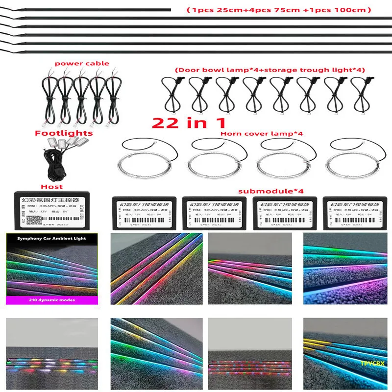 22 in 1 Symphony car Ambient lights RGB car interior Acrylic light guide fiber optic Universal Car decoration atmosphere lights