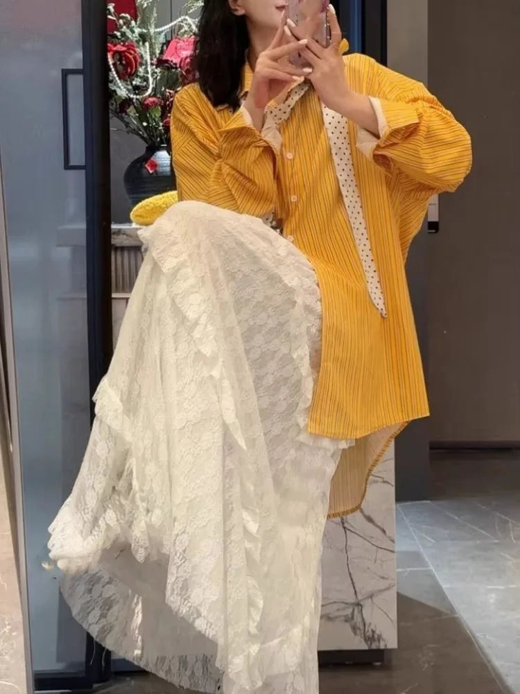 Lace Jacquard Skirt For Women High Waist Irregular Ruffled Elegant Jupe 2025 Faldas Mujer De Moda Fashion Sweet Summer Skirts