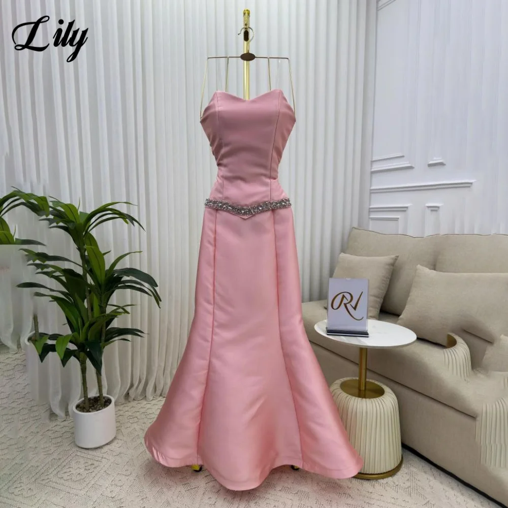 

Лили Розовый فساتين السهرة Милое вечернее платье макси со складками и кристаллами без рукавов, платье для выпускного вечера на заказ