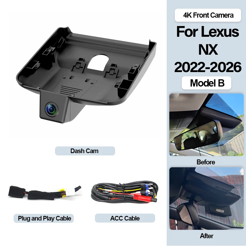 4K HD Dashcam, Dashcam voor Lexus NX200 NX300 NX300h NX260 NX350h, WiFi & APP Auto DVR voor Lexus NX 200 300 300h 260 350h 2018-2026