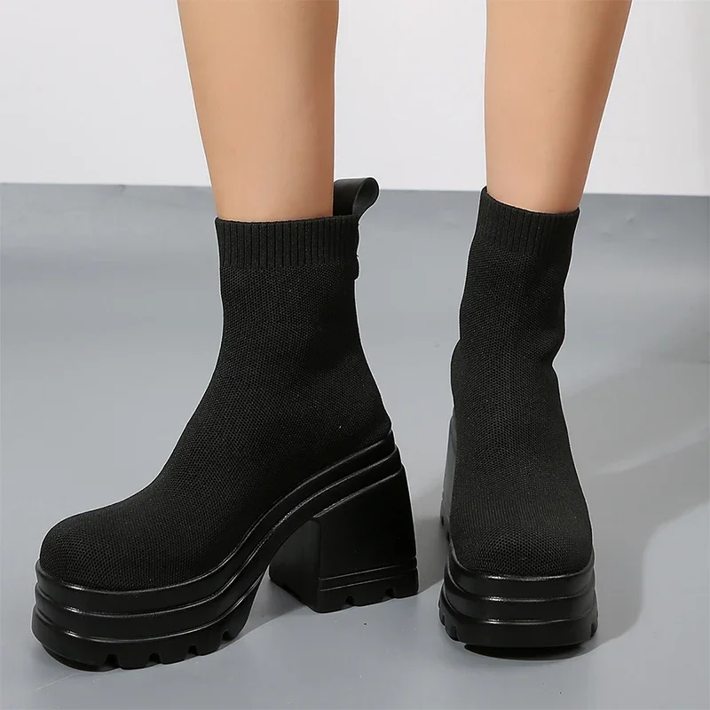 GOGO RINSE-Bottes de Neige à Talons Hauts pour Femme, Chaussures à Plateforme, Tissage Épais, à la Mode, Collection Hiver 2025