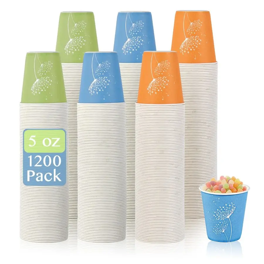 

1200 шт. бумажных стаканчиков по 5 унций, разноцветные маленькие одноразовые бумажные стаканчики для вечеринок, путешествий и мероприятий