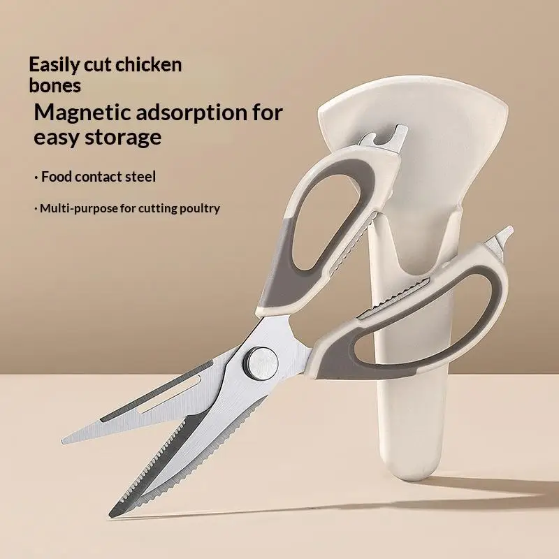 Scissors Household Removable Chicken Bone Scissors Stainless Steel Barbecue Multi-Use Food Scissors With Magnetic Knife Sheath