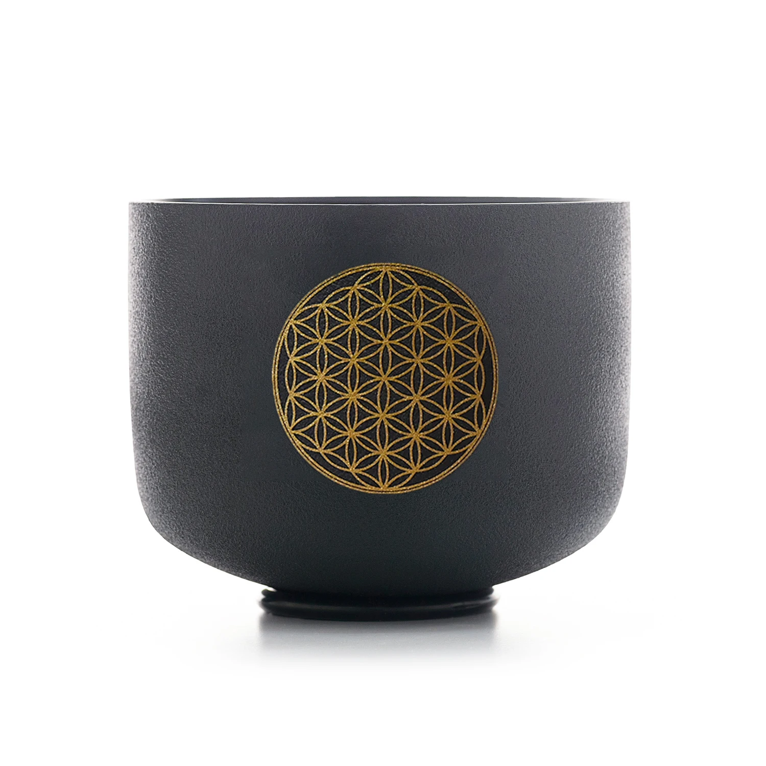 Hye-eun 528Hz 8 Inch Black Frosted Quartz Crystal Singing Bowl C Note with Life Flower Design for Stress Relief with Carry Bag