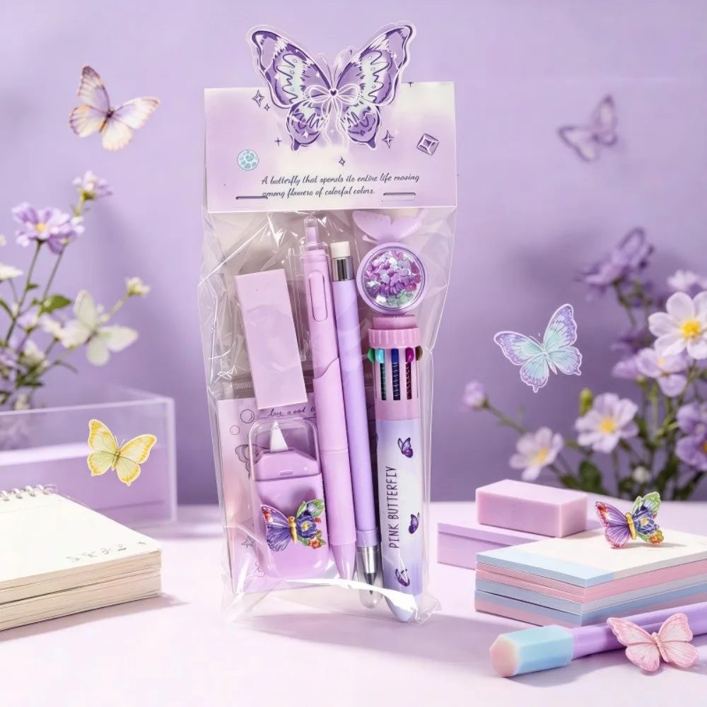Durable 6-in-1 Stationery Set Dreamy Butterfly Complete Stationery Gel Pen Correction Tape Back To School