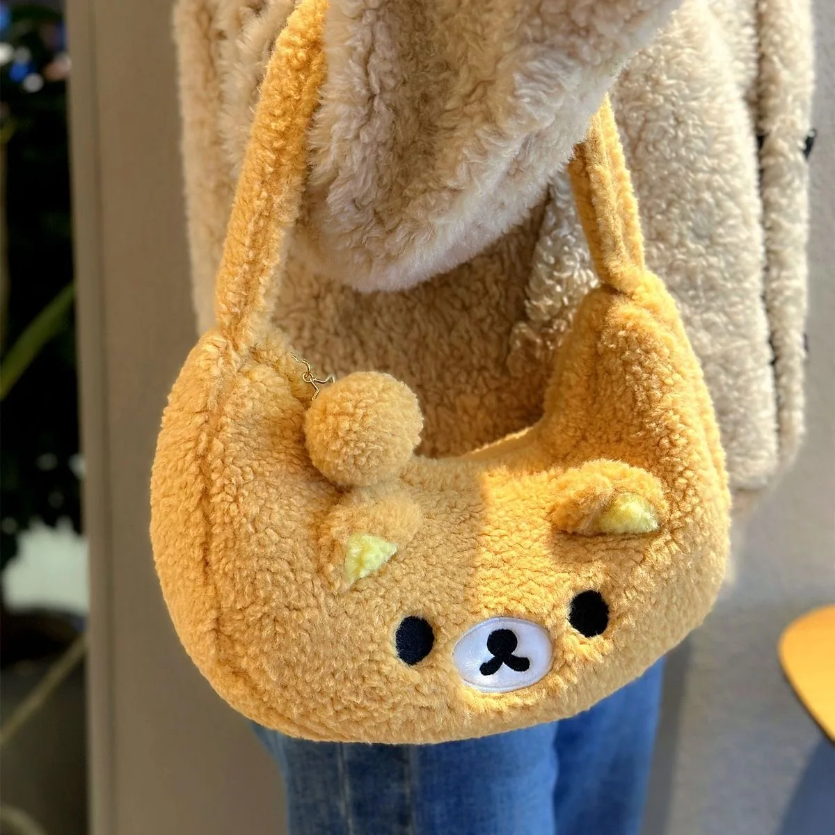 Rilakkuma Plush Underarm Bag Zipper Single-Layer Phone Bag Office Worker Cosmetics Storage Handbag Girlfriend Christmas Gift